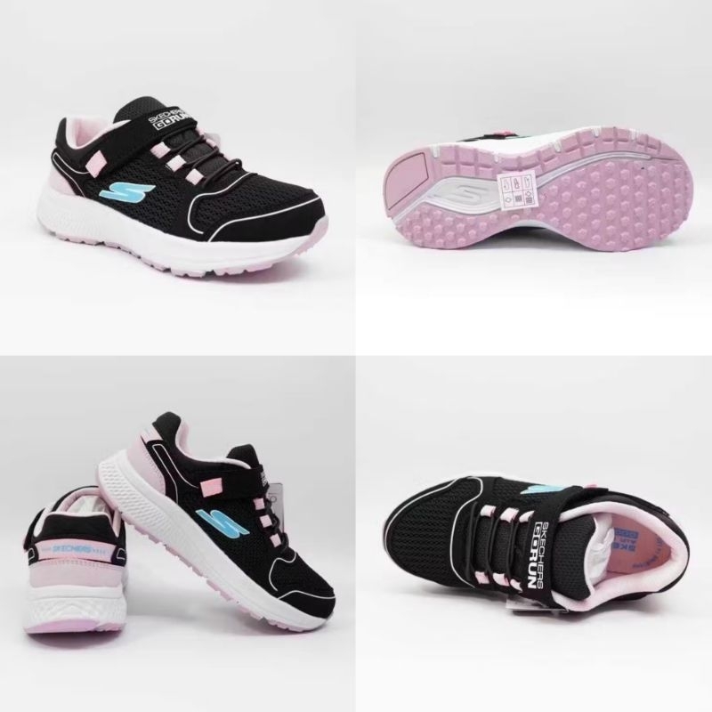 SEPATU ANAK SEKOLAH PEREMPUAN SKECHERS GO RUN HITAM PINK PREMIUM