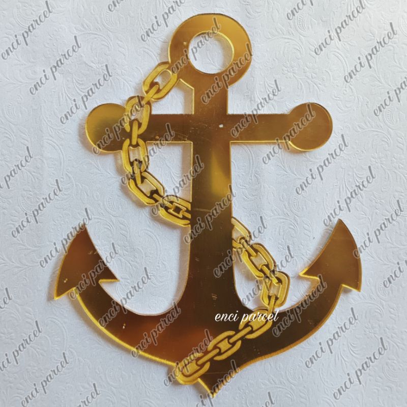 logo jangkar rantai miniatur dekorasi hiasan mahar akrilik gold silver hitam putih triplek MDF