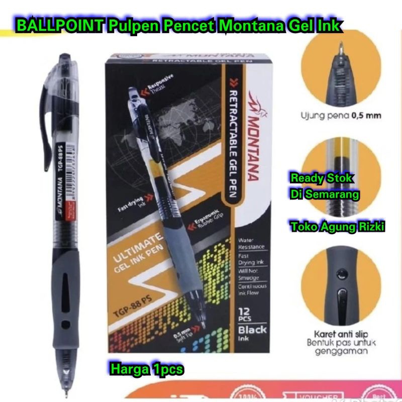 

BALLPOINT Pulpen Pencet Montana Gel Ink Pen Gel 0.5 mm TGP088 PS Copy Montana Hitam