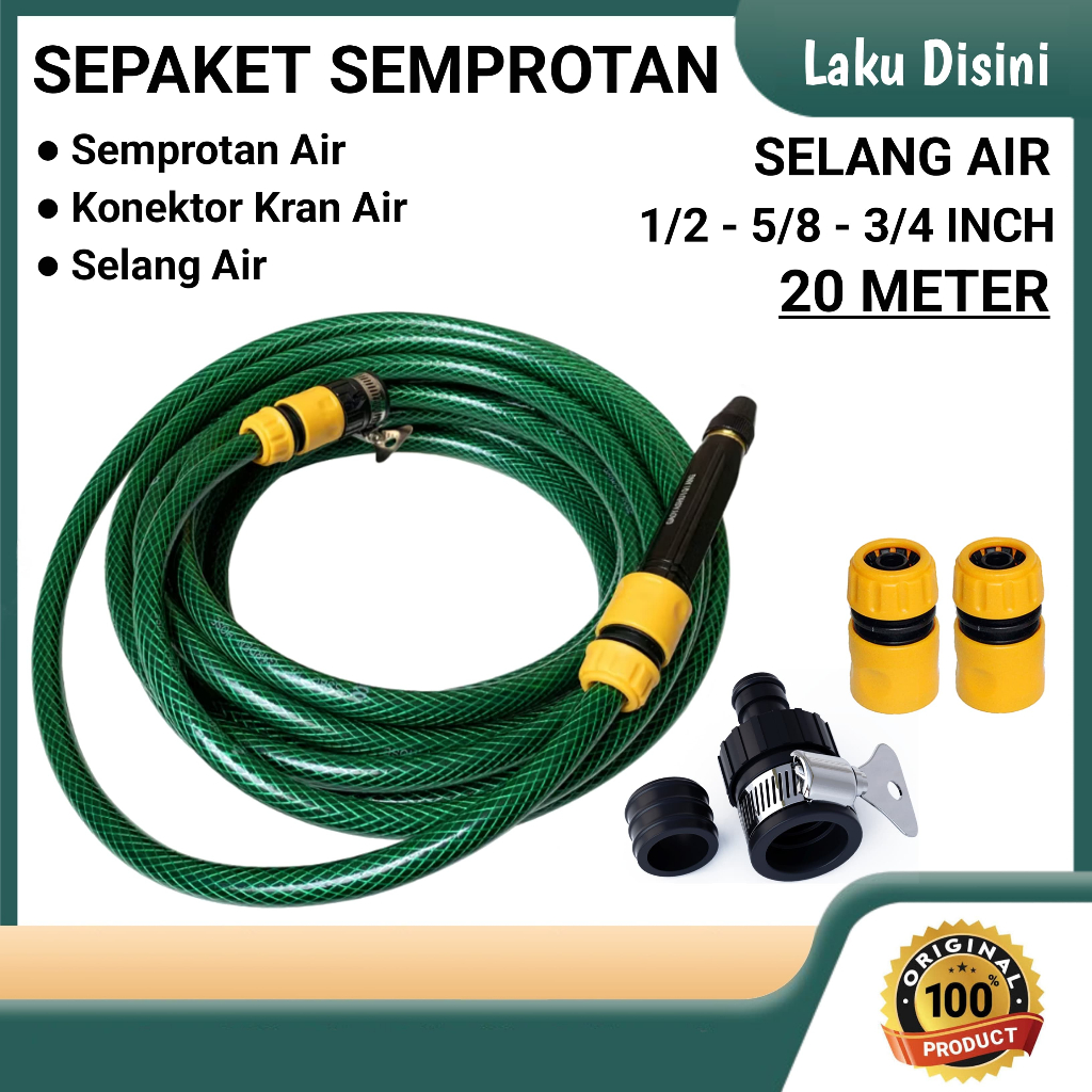 Selang Air 20 Meter Sepaket Semprotan Air Cuci Motor & Mobil Selang Air Semprotan Taman / Selang Air