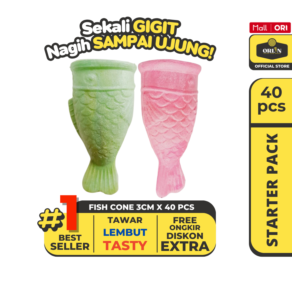 

ORLIN Starter Pack Wafer Fish Cone Ice Cream 3cm x 9cm Isi 40pcs Sekali Gigit, Nagih Sampai Ujung