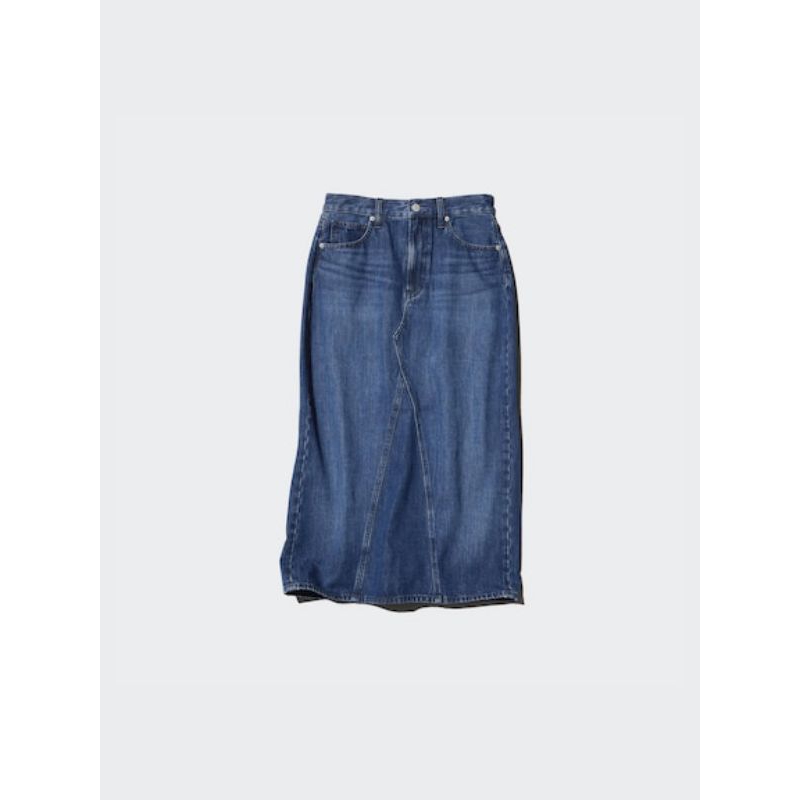 UNIQLO Denim Panel Long Skirt | Rok Span Panjang Panel Denim Jeans Original