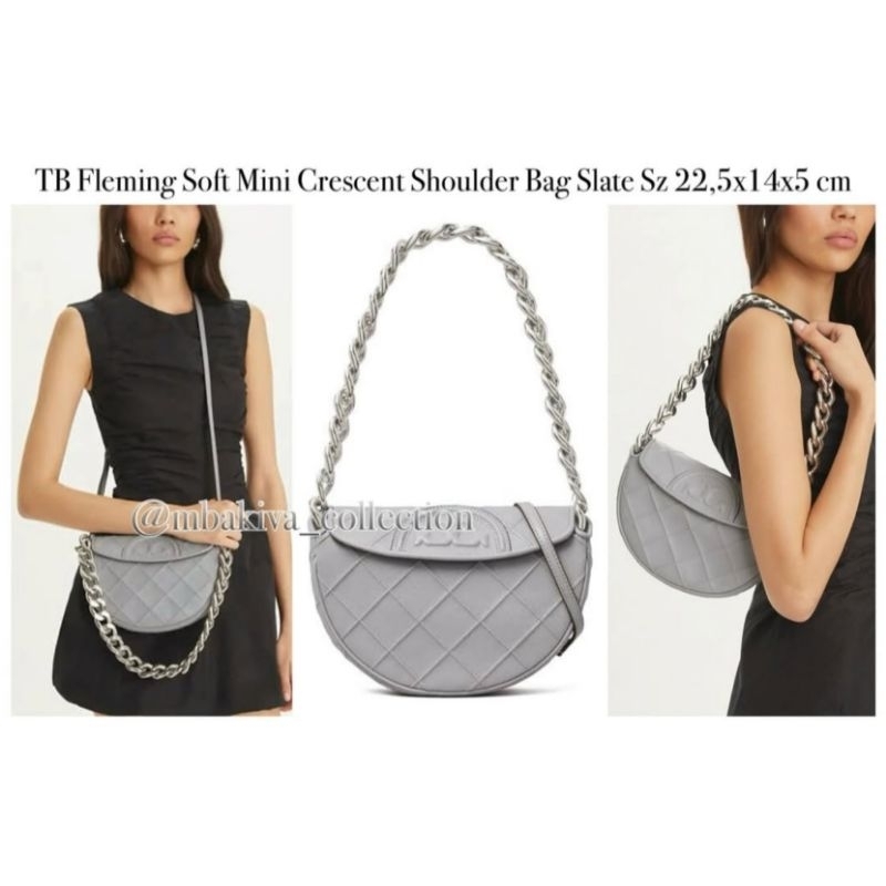TB Fleming Soft Mini Crescent Shoulder Bag Slate