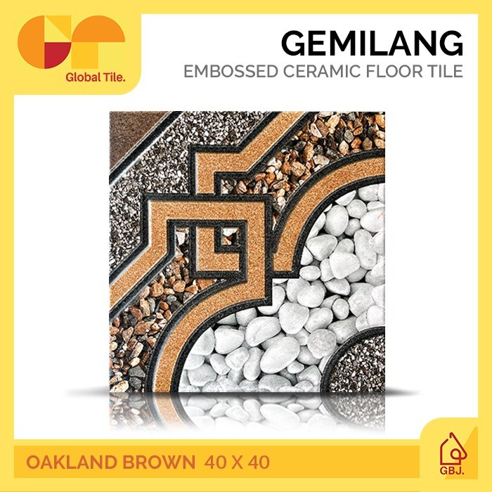 KERAMIK GEMILANG 40 X 40 OAKLAND BROWN / KERAMIK LANTAI BATU ALAM KASAR TIMBUL MOTIF SAMBUNG