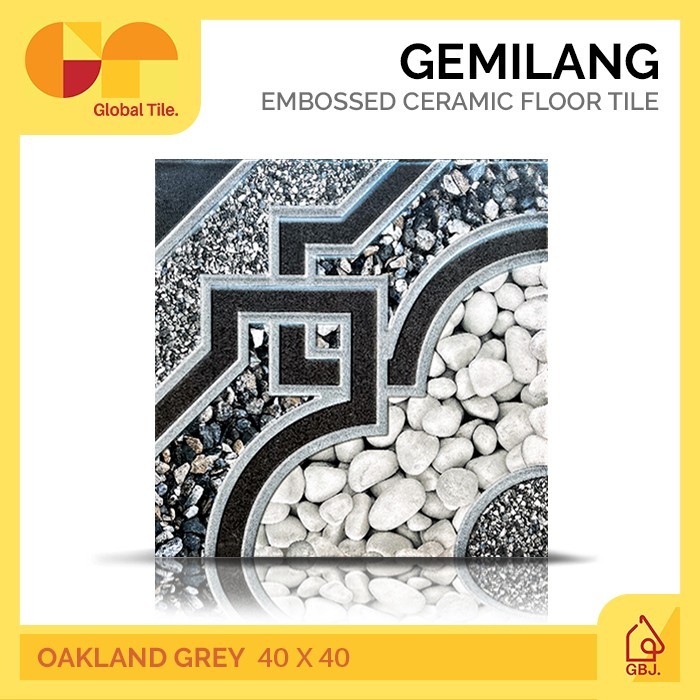 KERAMIK GEMILANG 40 X 40 OAKLAND GREY / KERAMIK LANTAI BATU ALAM KASAR TIMBUL MOTIF SAMBUNG