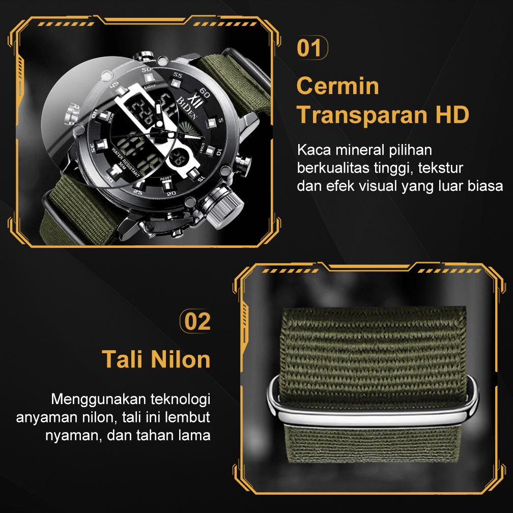 Garansi Hemat Biden Jam Tangan Pria 0164 Anti Air Sport Militer Analog Digital Luminous Display