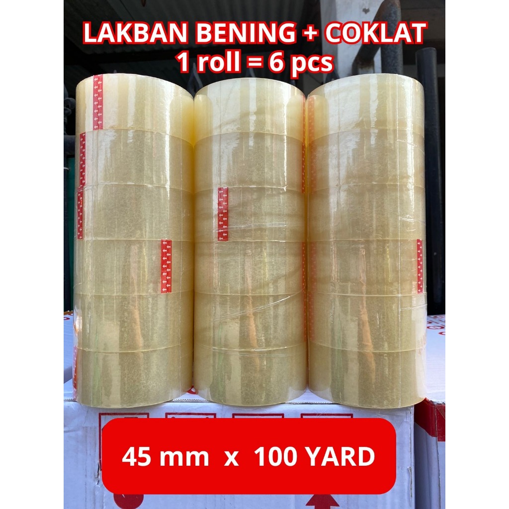 

Lakban Bening Coklat Ukuran 100 yard x 45 mm - 1 ROLL 6 PCS