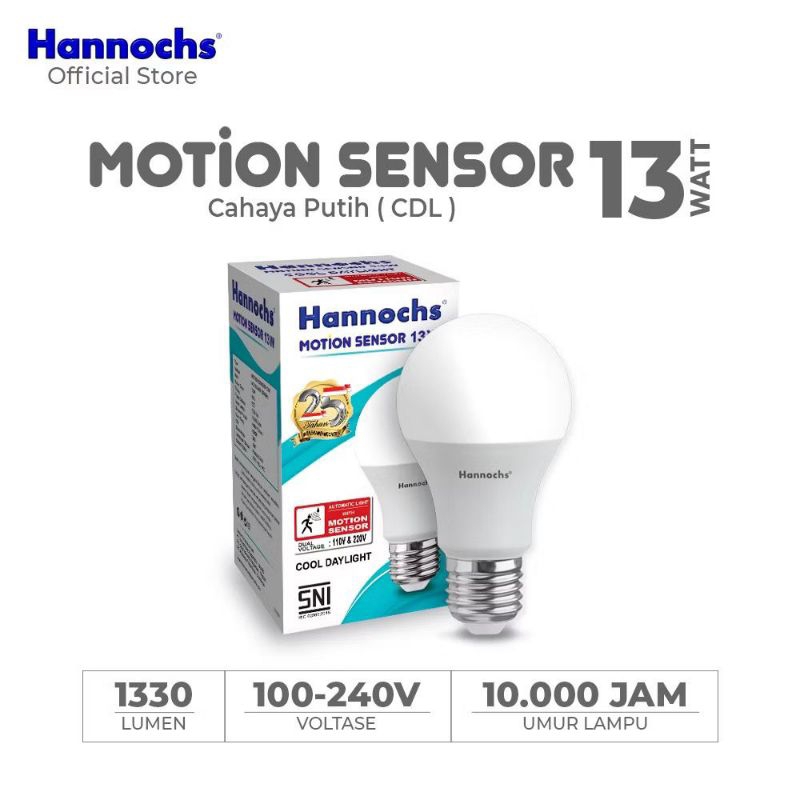 Lampu LED Hannochs Sensor Gerak 13 Watt (Cahaya Putih / 6.500K)
