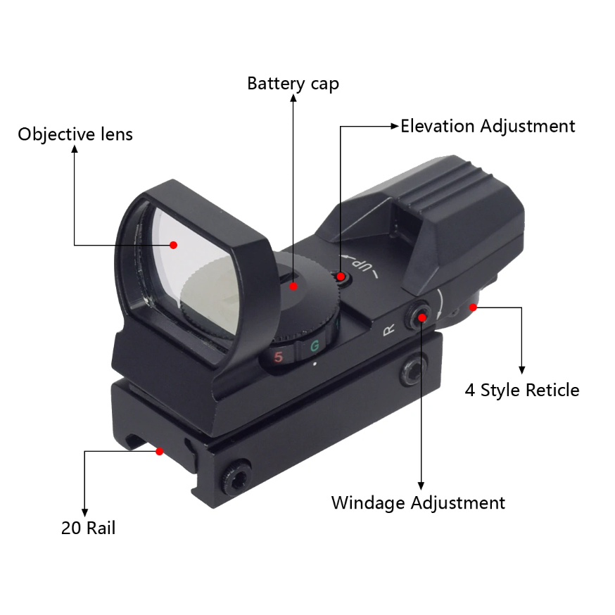 Red Dot Sight Reflex 4 Reticle Tactical Scope 20 MM / 11 MM, Riflescope Hunting DOT , RED DOT BERBUR