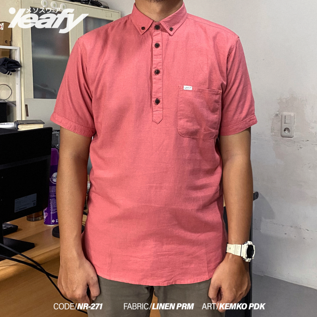Kemko Leafy NR-271 Kemeja Koko Model Kerah / Baju Kemko / Baju Pria Muslim / Bahan Linen Premium