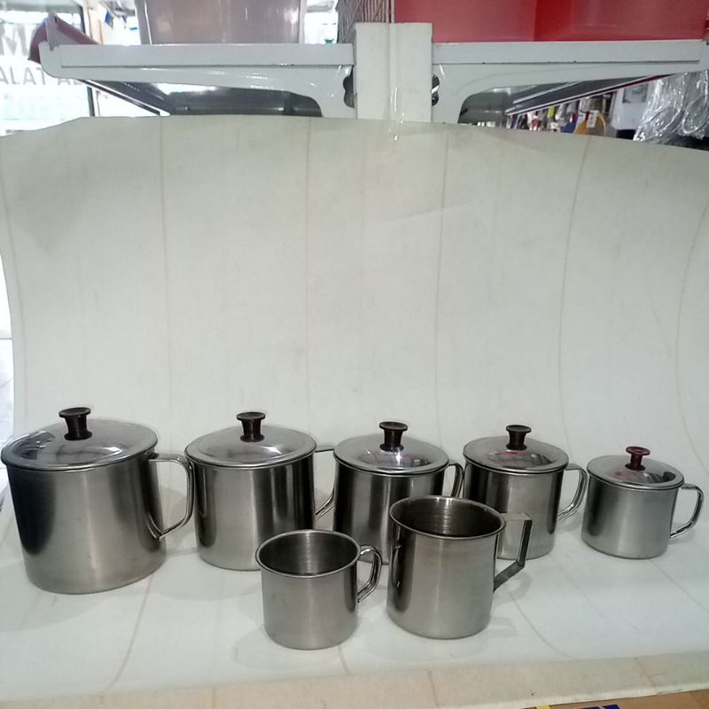 SUBRON Gelas Muk Stainless - Cangkir Gelas Wadah Minum | Muk Ada Tutup & Tanpa Tutup Stainless Steel