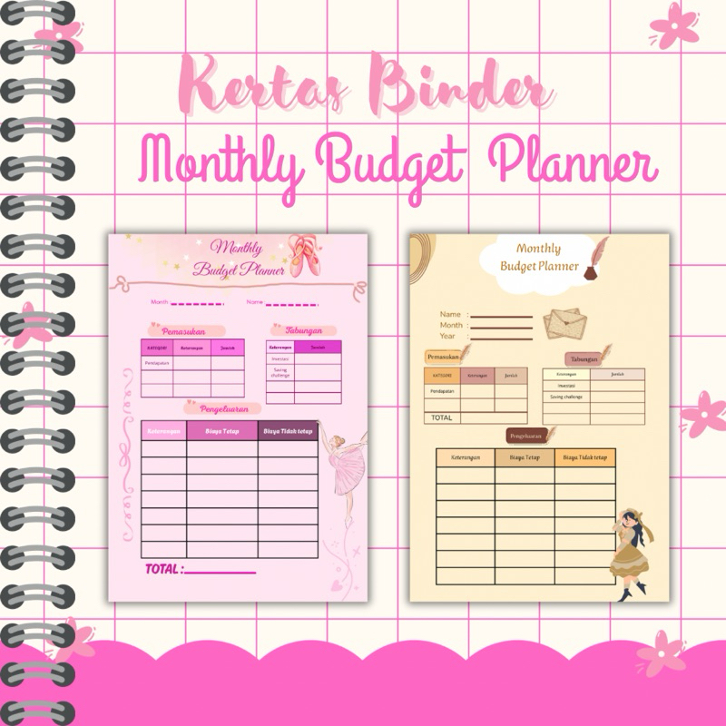 

Monthly Budget Planner 10 Lembar kertas binder A5/B5 20 Ring / PENCATATAN KEUANGAN/TABUNGAN/CATATAN/NOTES