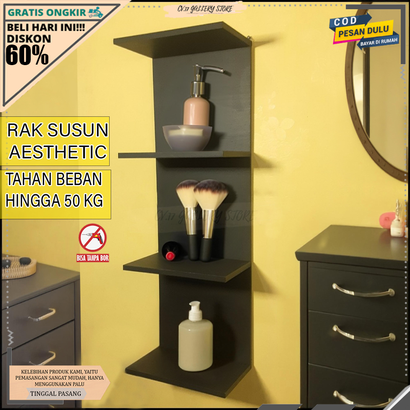 PROMO RAK GANTUNG DINDING 4 SUSUN AMBALAN RAK MAKE UP KOSMETIK RAK HIASAN KAMAR MINIMALIS AESTHETIC