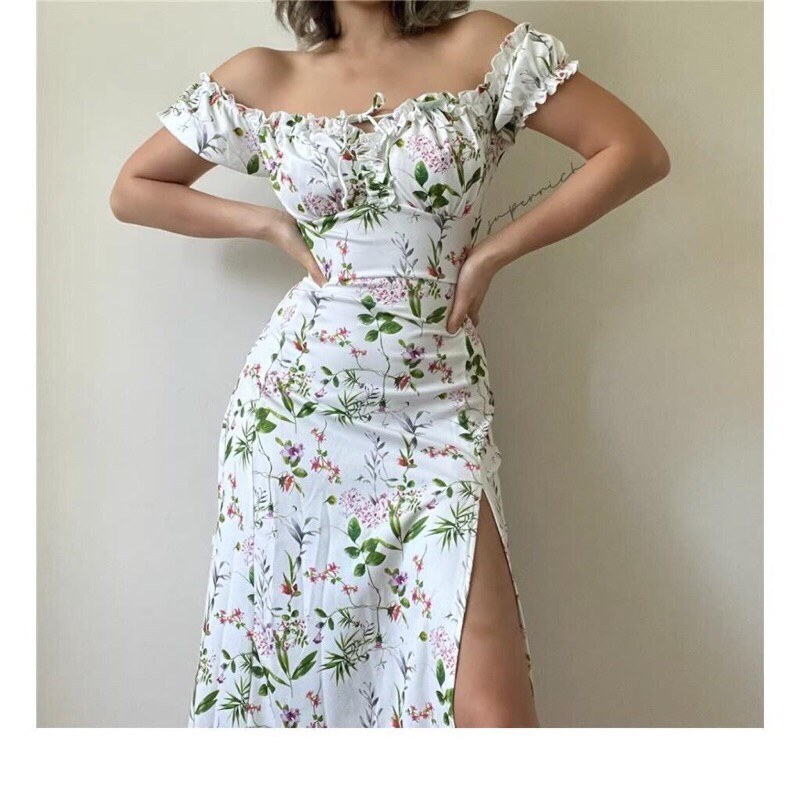 Miss Emita sage green dress korean style bunga bunga pantai wanita jumbo kekinian dress hijau midi s