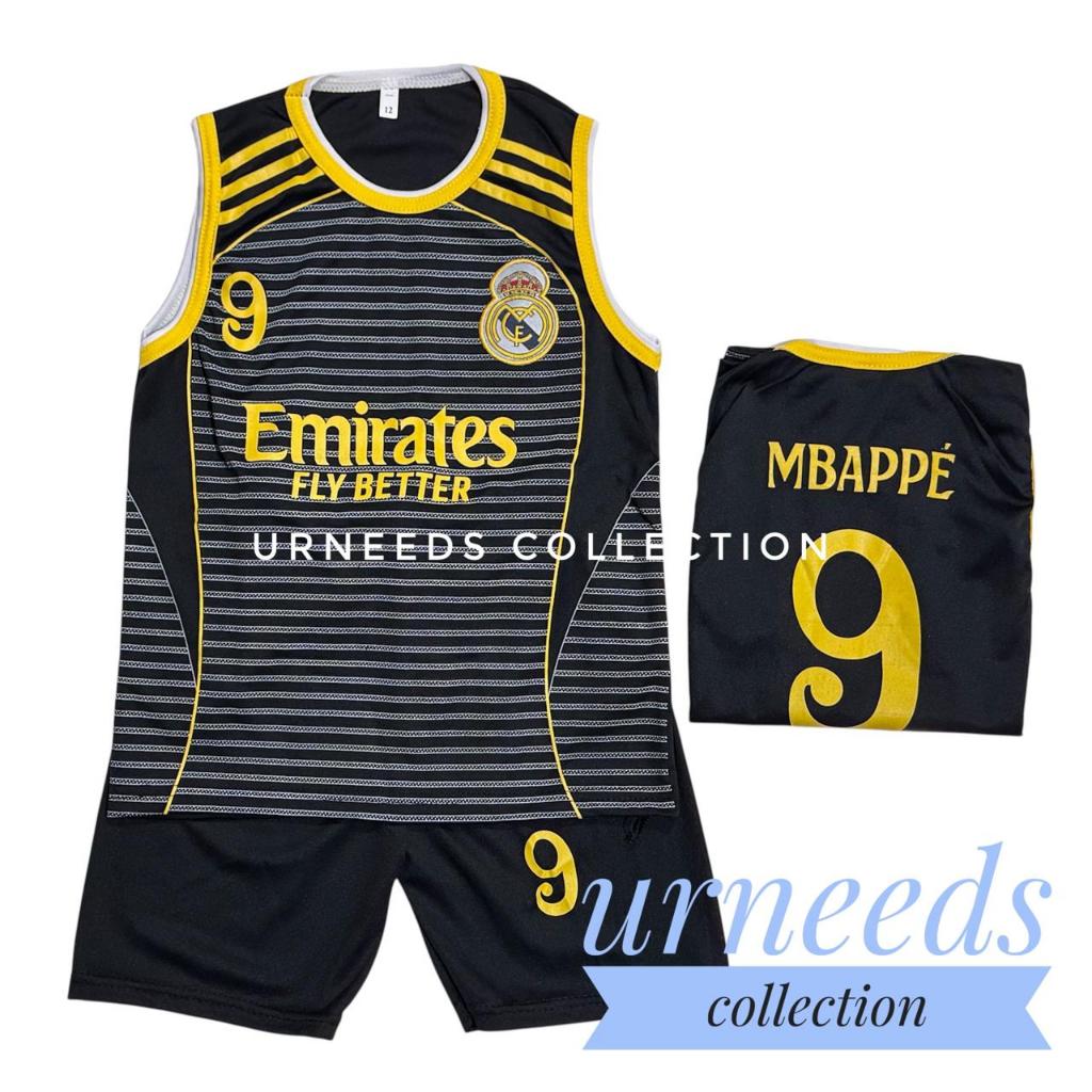SETELAN BAJU JERSEY SINGLET SEPAK BOLA  TERBARU SET ANAK COD MBAPPE SINGLET  MDRD HITAM