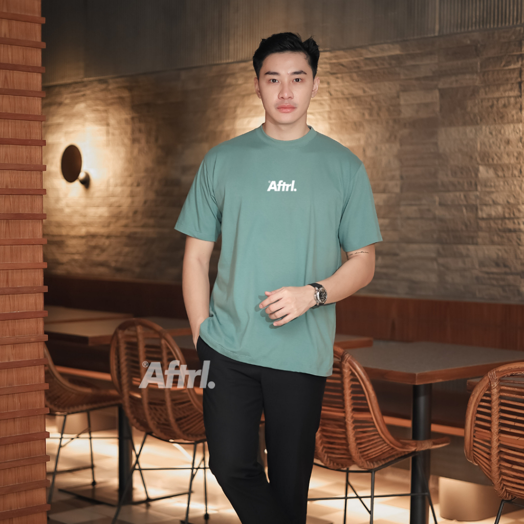 Afterlife Kaos Pria italic Logo - Mineral Green