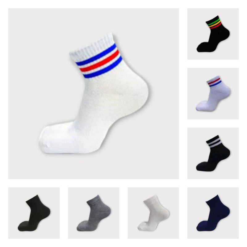 (1 PASANG) KAOS KAKI SPORT POLOS GARIS / OLDSCHOOL PENDEK / OLAHRAGA / SPORT / BAHAN TEBAL PRIA WANI
