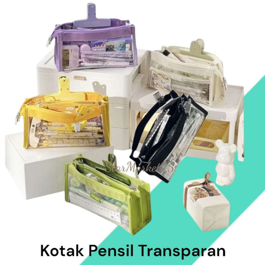 

Kotak Penyimpanan Alat Tulis - Kotak Pencil Transparan - Kotak Pensil Aesthetic - Tempat Pensil