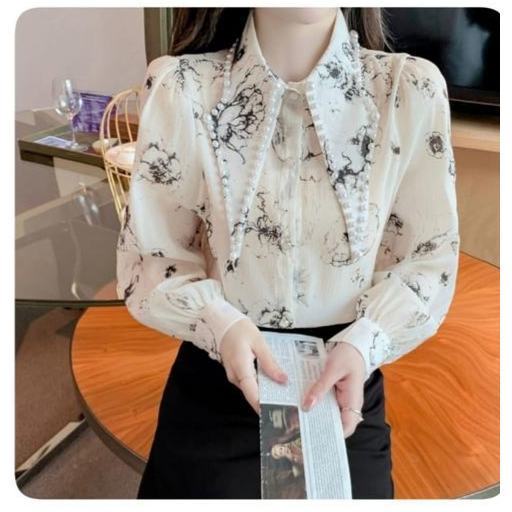 JYACOLECTION-BLUS BANGKOK-Blus Motif Bunga Lengan Panjang-BLUS IMPORT-KEMEJA LENGAN WANITA IMPORT