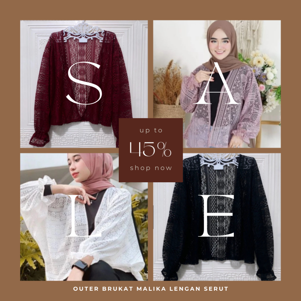 Cardigan Brukat Malika Outer Brukat Lengan Panjang Kerut Atasan Brukat Wanita Outer Lace Brukat Kond