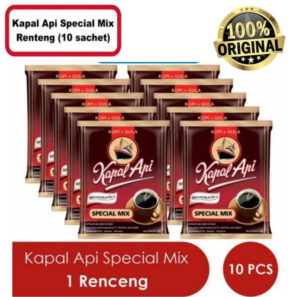 

Kopi Kapal Api Special Mix / Kopi Hitam + Gula 25gr 1 renceng isi 10 Sachet
