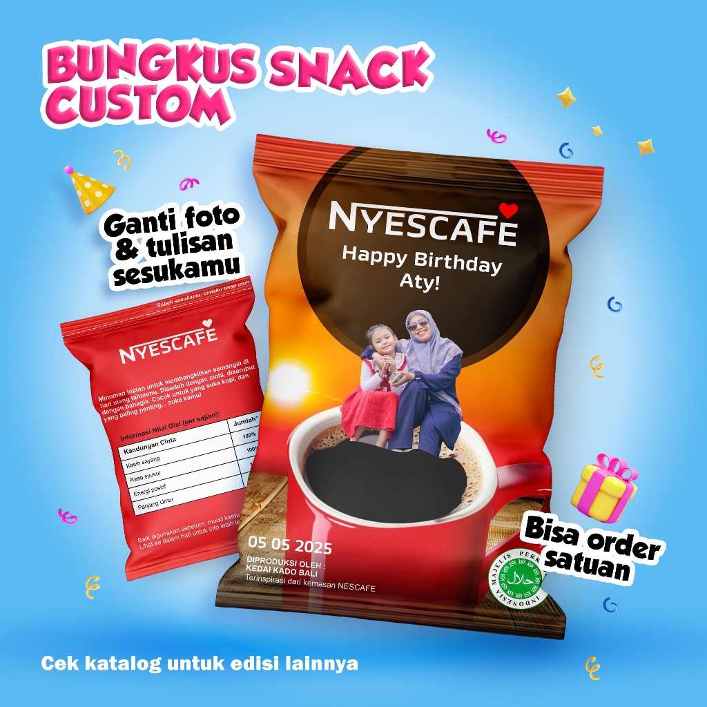 

Bungkus Snack Custom NESCAFE | Kado Wisuda, Ulang Tahun, Wedding | Bungkus Hampers kado custom