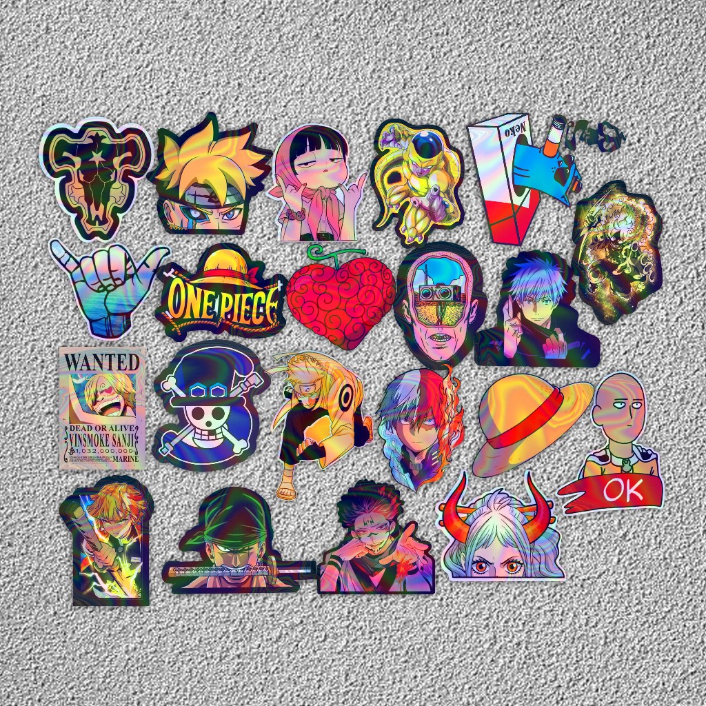 

Sticker Hologram Anime Murah 20 PCS Viral One Piece, Boruto, Gojo Sticker Motor, Sticker Helm, Sticker Laptop Pack Sticker Aestetik stiker motor dan helm stiker estetik