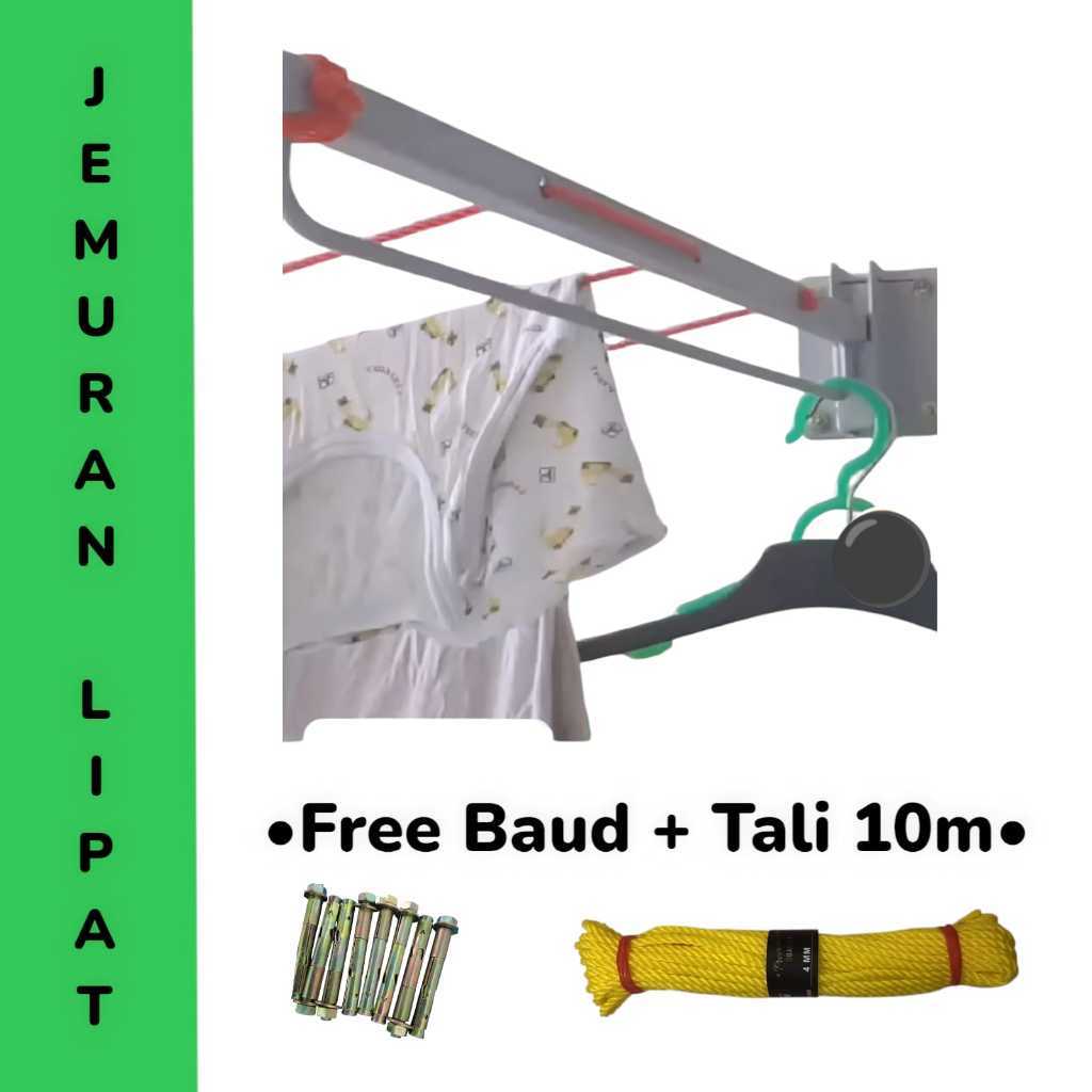 Jemuran Dinding Lipat Praktis(2pcs)4 Baris.Bonus Tali Khusus10Meter / Jemuran Lipat Dinding