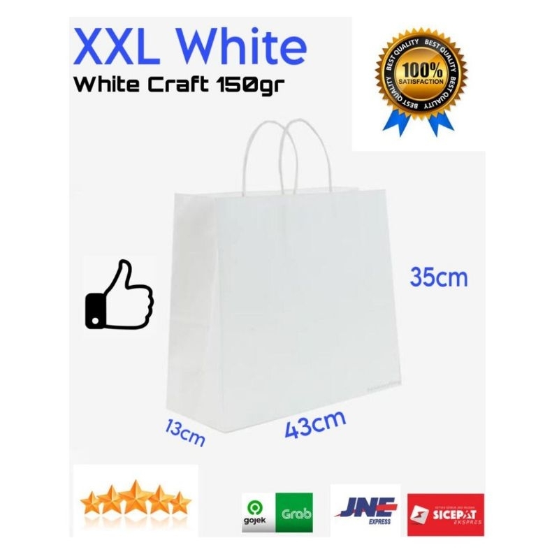 

Pembelian kelipatan 20 pcs Paperbag XXL Putih 43x13x35 Tas Kertas Goodie Bag Putih polos