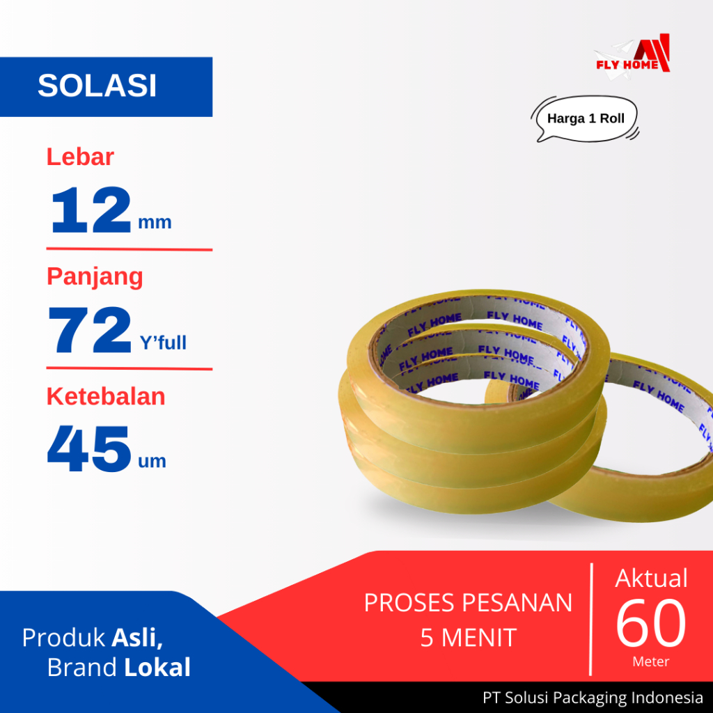 

FLYHOME Lakban solasi 72yard 1/2inci 12x72 yard selotip kecil