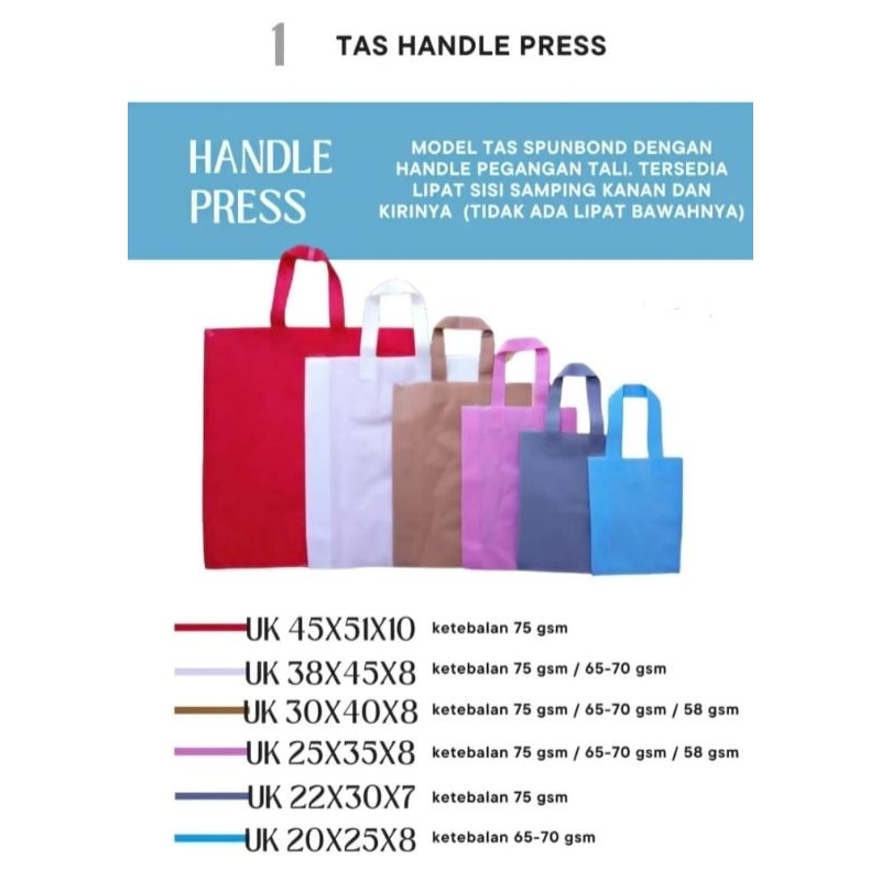 

OP - Goodie Bag Handle uk 20x25x8 kain 70gsm / Tas Spunbond