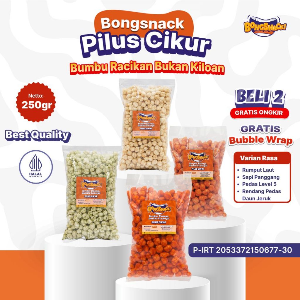 

BONGSNACK Cemilan Pilus Cikur- Isi 250gr Varian Rasa Cemilan Enak Pilus Cikur