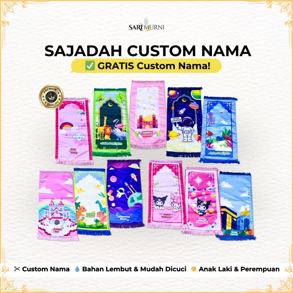 SARIMURNIJAKARTA Sajadah Rumbai Custom Nama Anak Tebal