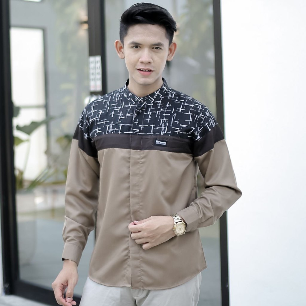 Baju Koko Pria Elrumi Lengan Panjang Kombinasi Batik Motif Senopati Terlaris