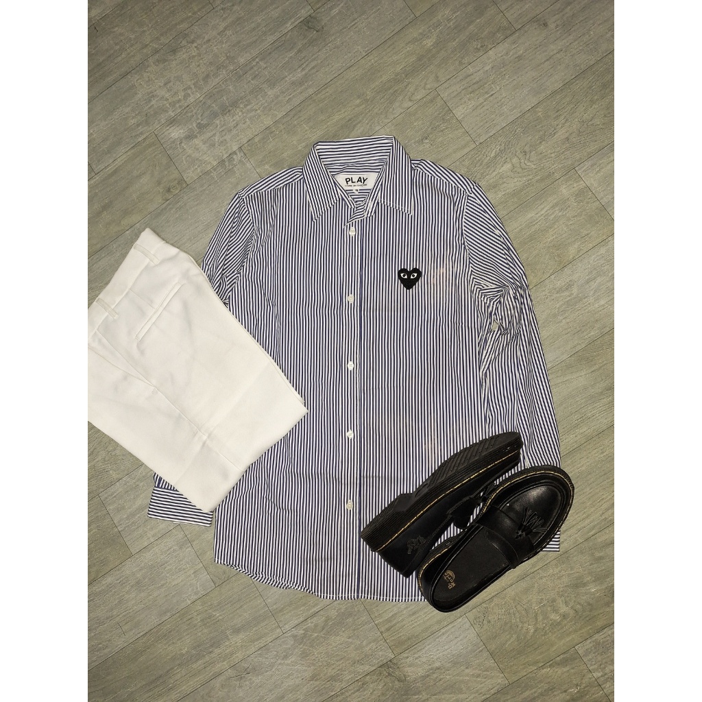 Kemeja Shirt Play CDG Love Stripe Navy Second Original