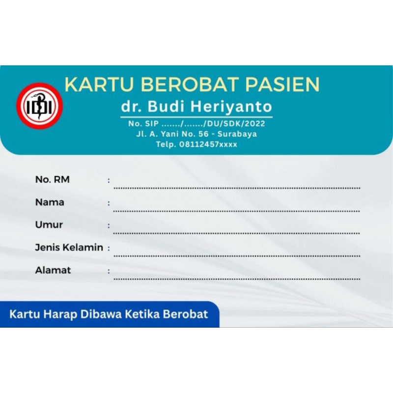 

Kartu Berobat Pasien Bisa Custom
