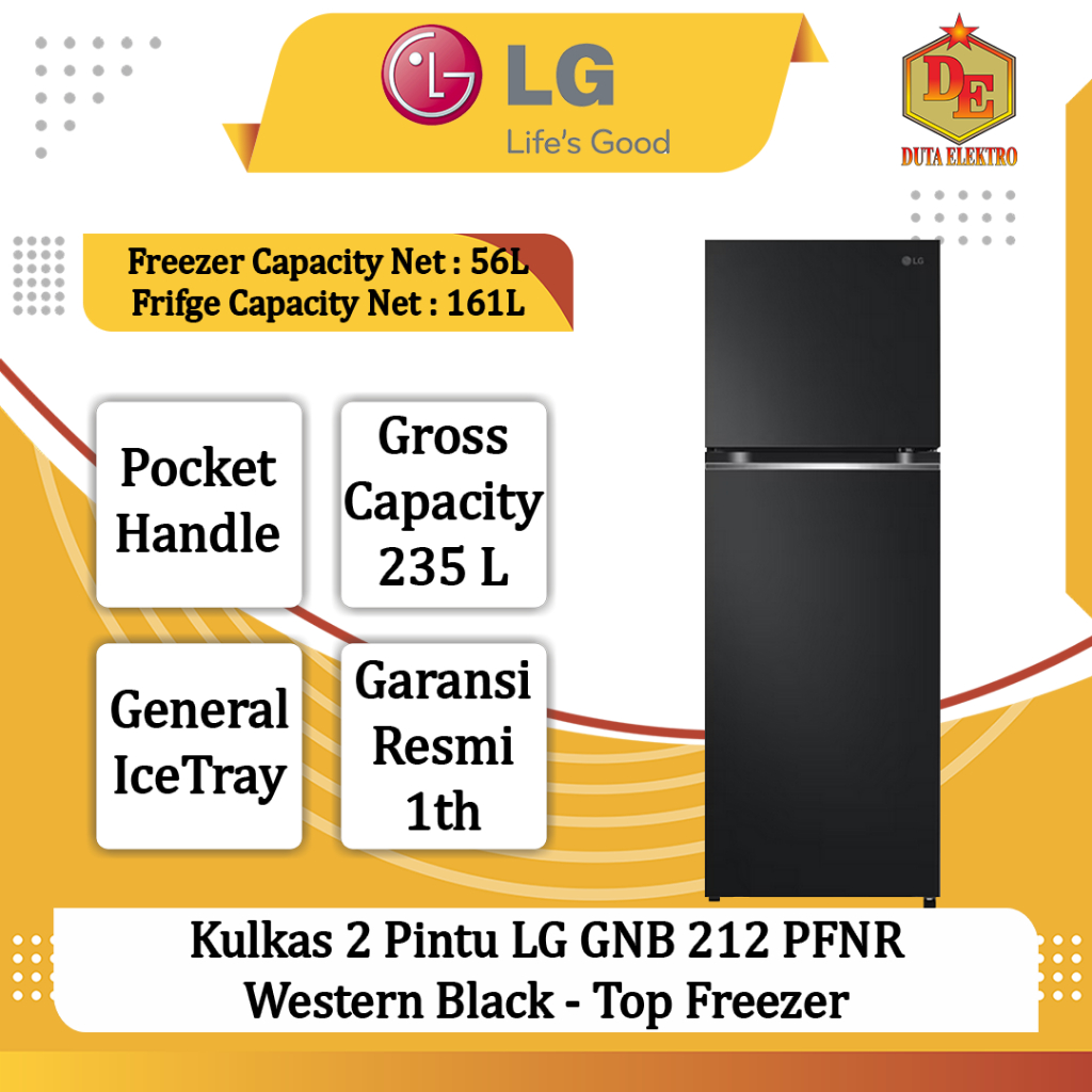 Kulkas 2 Pintu LG GNB 212 PFNR Western Black - Top Freezer