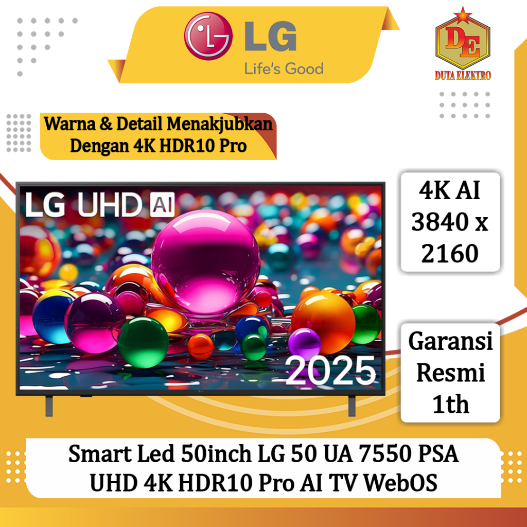 Smart Led 50inch LG 50 UA 7550 PSA UHD 4K HDR10 Pro AI TV WebOS