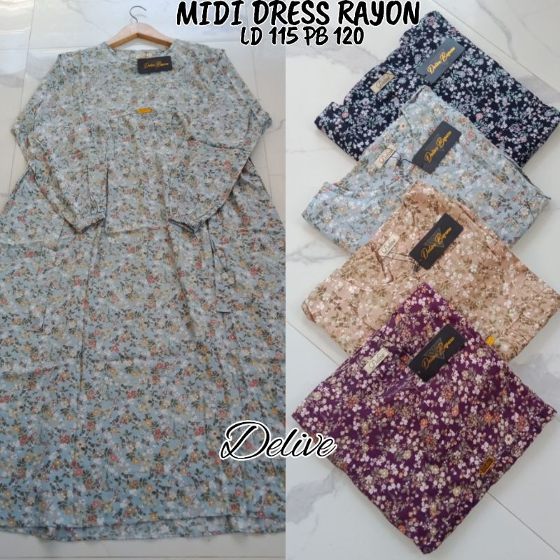 Midi Dress Rayon motif bunga//Midi Dress Rayon//Homey Dress Rayon