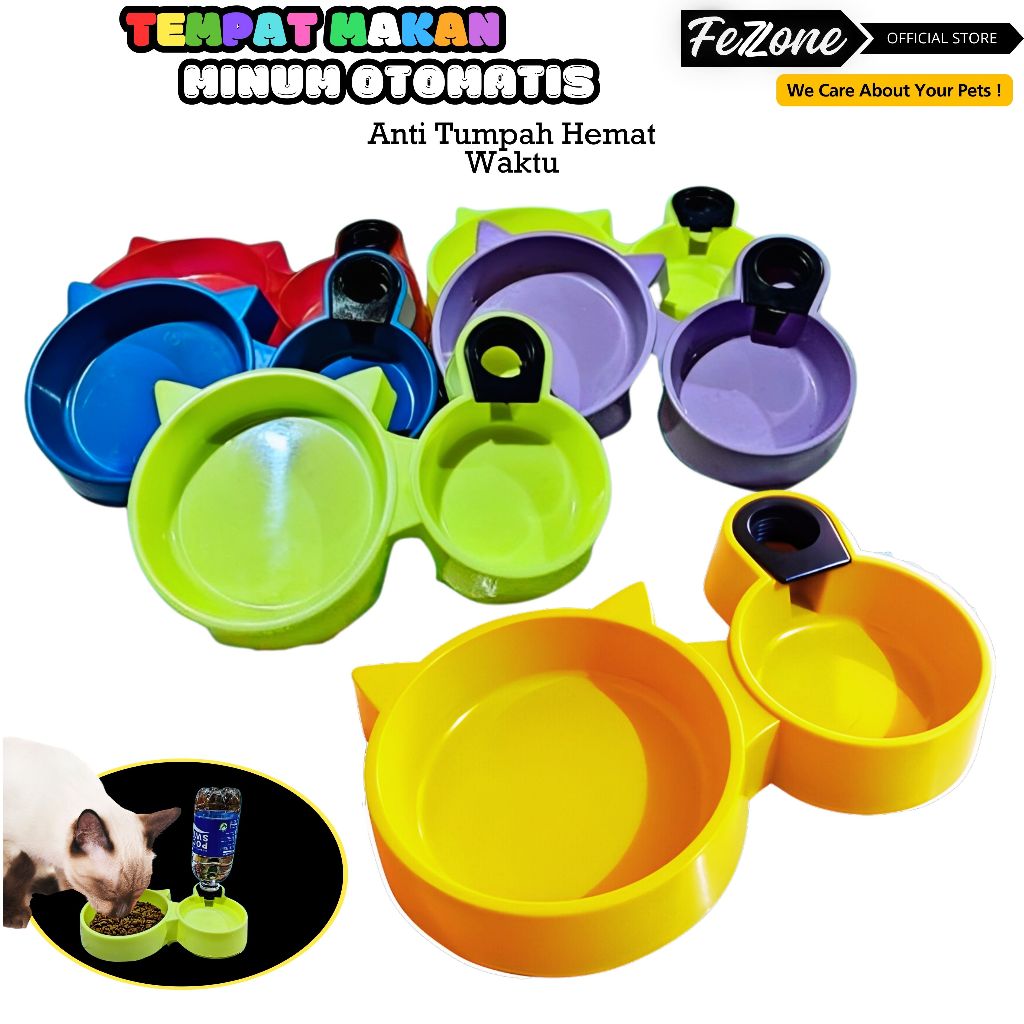 Tempat Makan Minum Kucing Otomatis Double Petbowl Dispenser Anjing Kelinci Praktis & Higienis Untuk 
