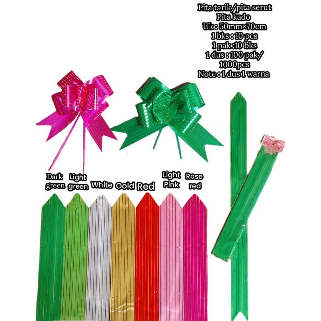 

[1 PAK ISI 10 PCS] Pita Serut Pita Tarik Pita Kado Ribbon Garis GOLD LIST 50mm