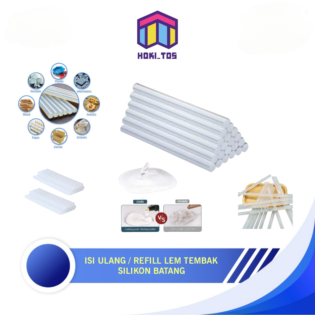 Lem Tembak Stik Silikon Isi Ulang / Refill Stick Glue Warna Bening Mudah Dibakar Dengan Beberap Pili