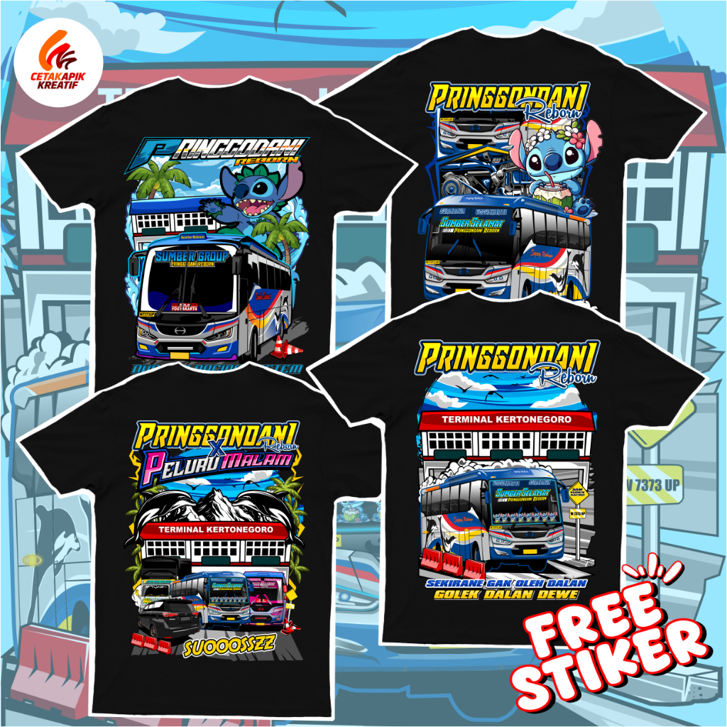 (free sticker + ganci)KAOS ANAK DAN DEWASA BUS PRINGGODANI REBORN SUGENG RAHAYU SUMBER GROUP KAOS BU