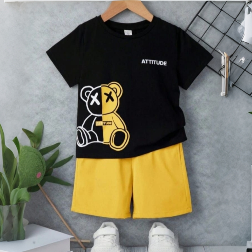 Setelan Anak Laki-laki Usia 1 - 2 Tahun Baju Kaos dan Celana Pendek Bahan Adem | SET ANAK ATTITUDE