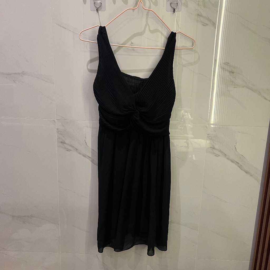 PRELOVED 1X PAKAI DRESS CHIFFON HITAM CLASSY / DRESS POLOS HITAM