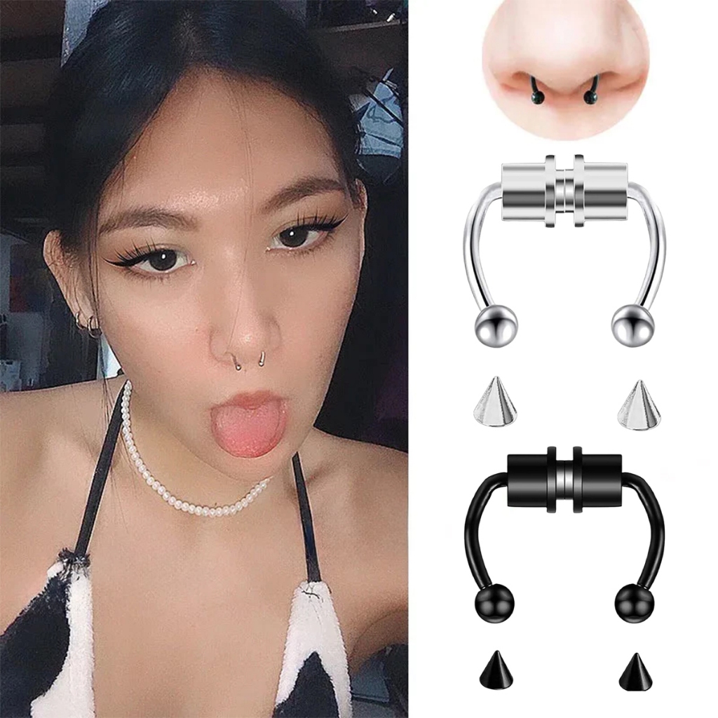 Magnetik NOSE RING cincin hidung tanpa tindik Bentuk U anting hidung tanpa tindik titanium