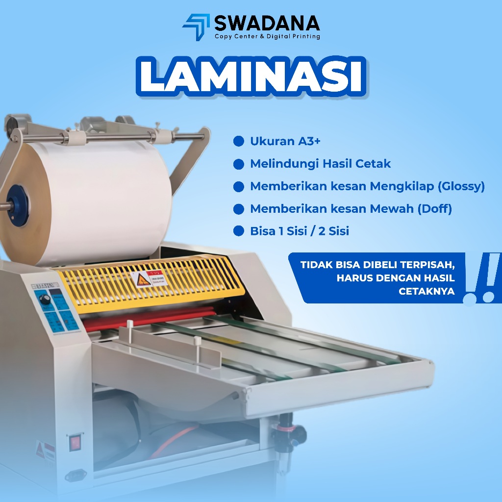 

[ TAMBAHAN ] Laminasi Glossy / Doff Ukuran A3+