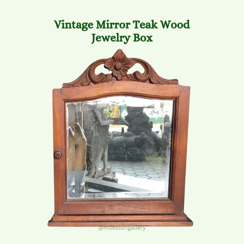 Kotak Perhiasan Cermin Ukir Kayu Jati Lawas Jadul Tua