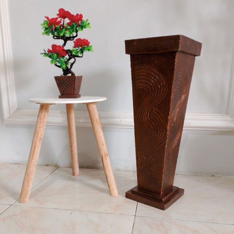Syafa Dstore Naren Dekorasi Vas Bunga Hias Artificial Pot Kayu Tinggi 50Cm Vas Kayu Aesthetic Pot