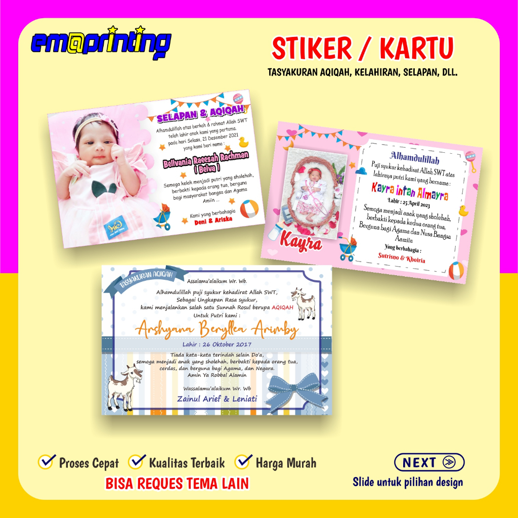 

Stiker Kartu kelahiran /selapan/aqiqah/dll